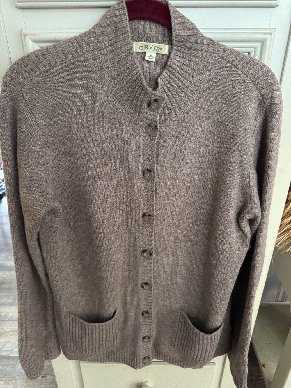 100% Cashmere Orvis Taupe Button-Up Cardigan